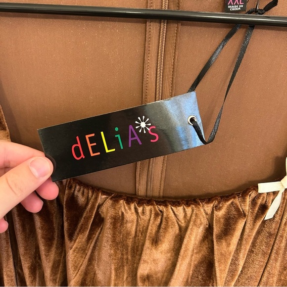 NWT dELiA*s Dollskill So Are You Bored Yet Crushed Velvet Mini Dress Mocha XXL - Picture 7 of 12